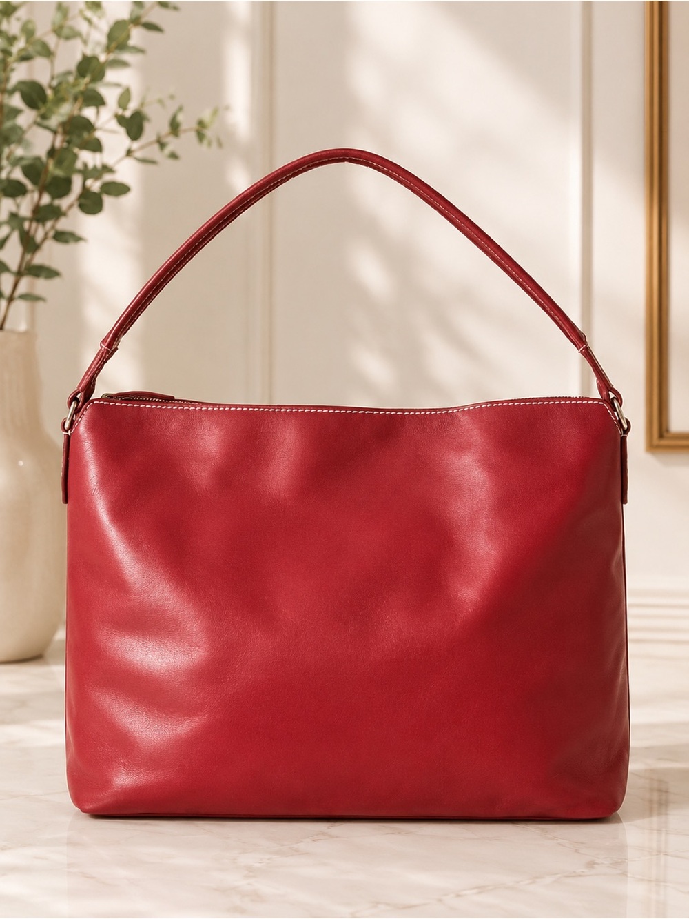 Lambertson Truex Burgundy Red Leather Hobo Shoulder Bag Made in Italy
